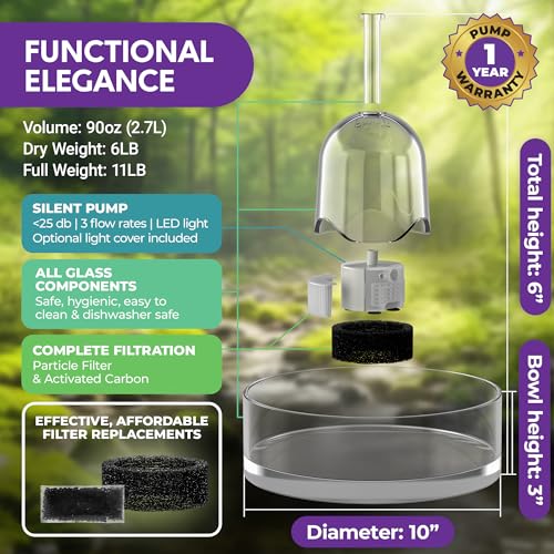 Glass Pet Water Fountain for Cats & Dogs
