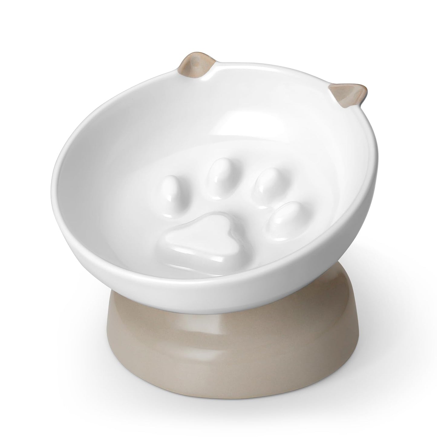 Elevated Ceramic Slow Feeder Bowl for Cats & Small Dogs