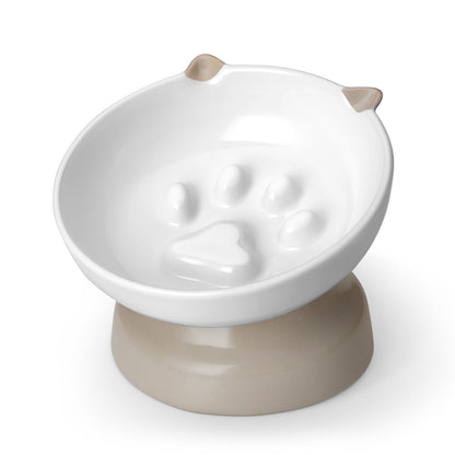 Elevated Ceramic Slow Feeder Bowl for Cats & Small Dogs