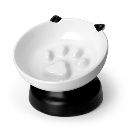 Elevated Ceramic Slow Feeder Bowl for Cats & Small Dogs