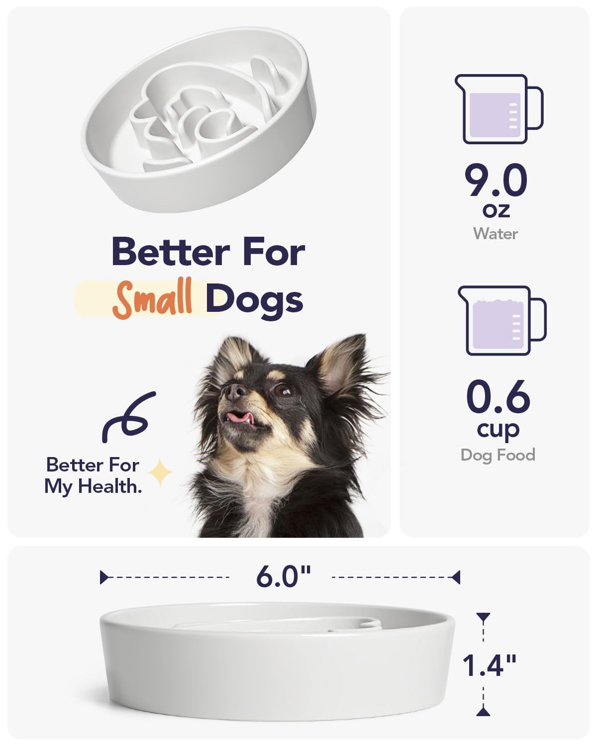 Ceramic Slow Feeder Bowl for Dogs & Small Pets