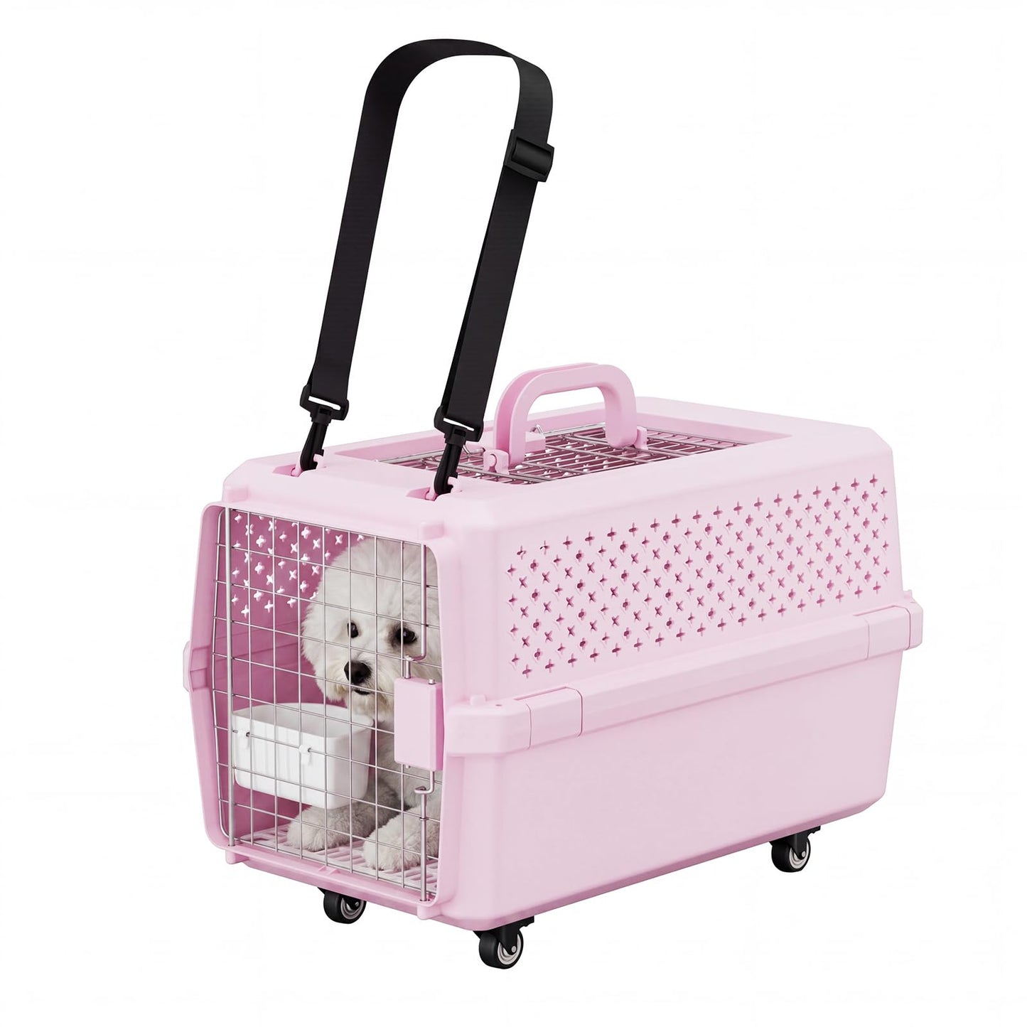 Rolling Hard Sided Pet Carrier with Wheels for Dogs & Cats