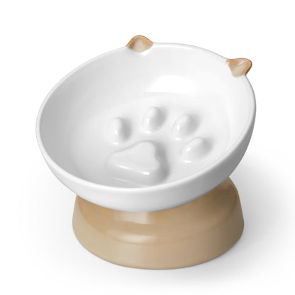 Elevated Ceramic Slow Feeder Bowl for Cats & Small Dogs