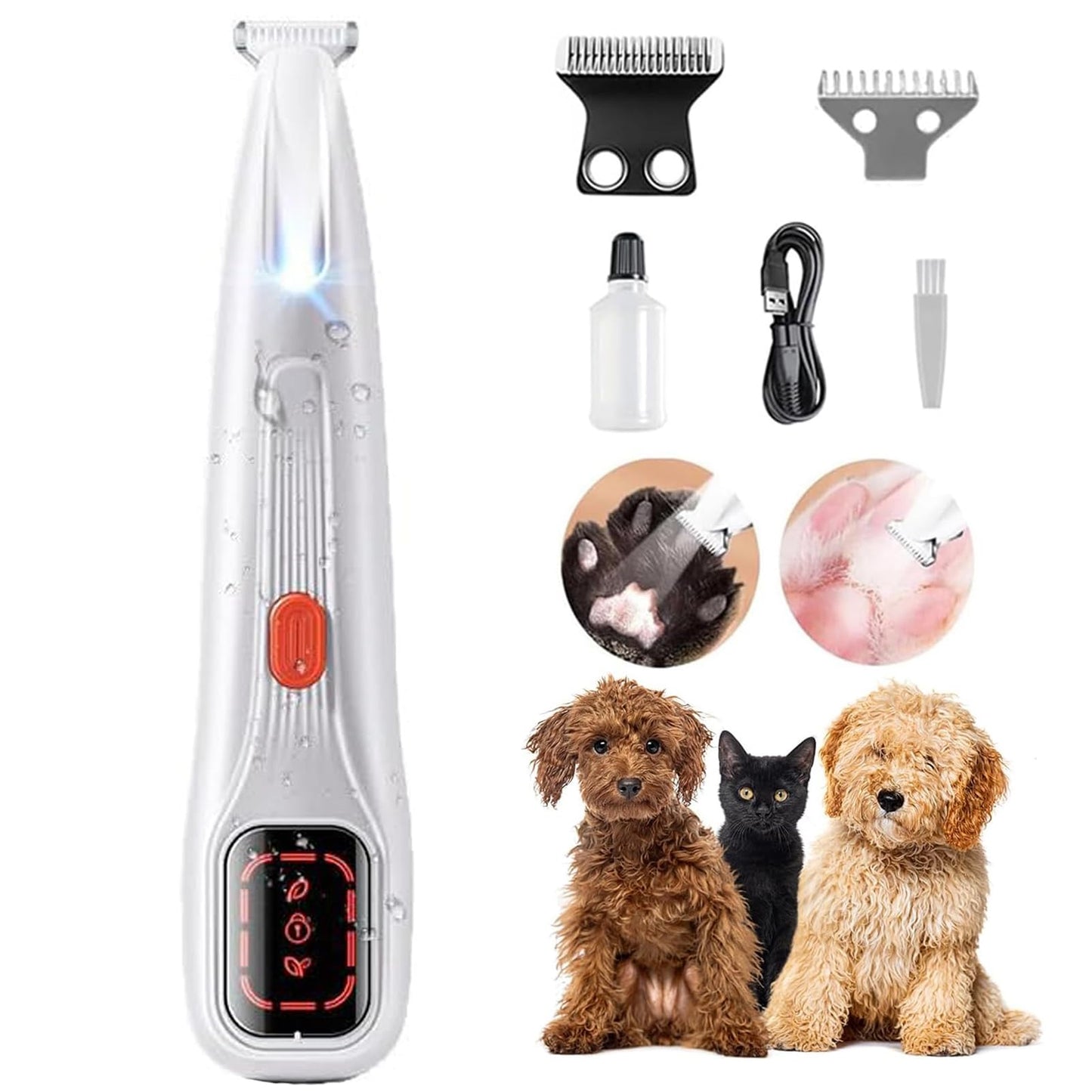 Waterproof Dog Paw Trimmer with LED Light