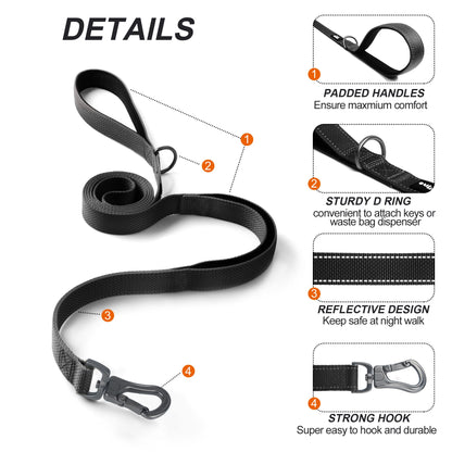 Reflective Dual Handle Dog Leash for Walking Control