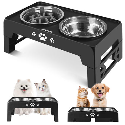 Elevated Adjustable Dog Bowl with Slow Feeder