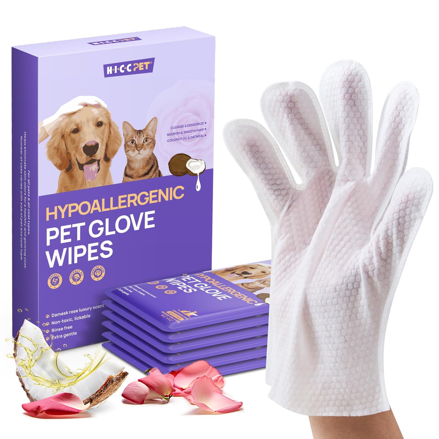 Pet Grooming Glove Wipes for Cleaning & Freshening
