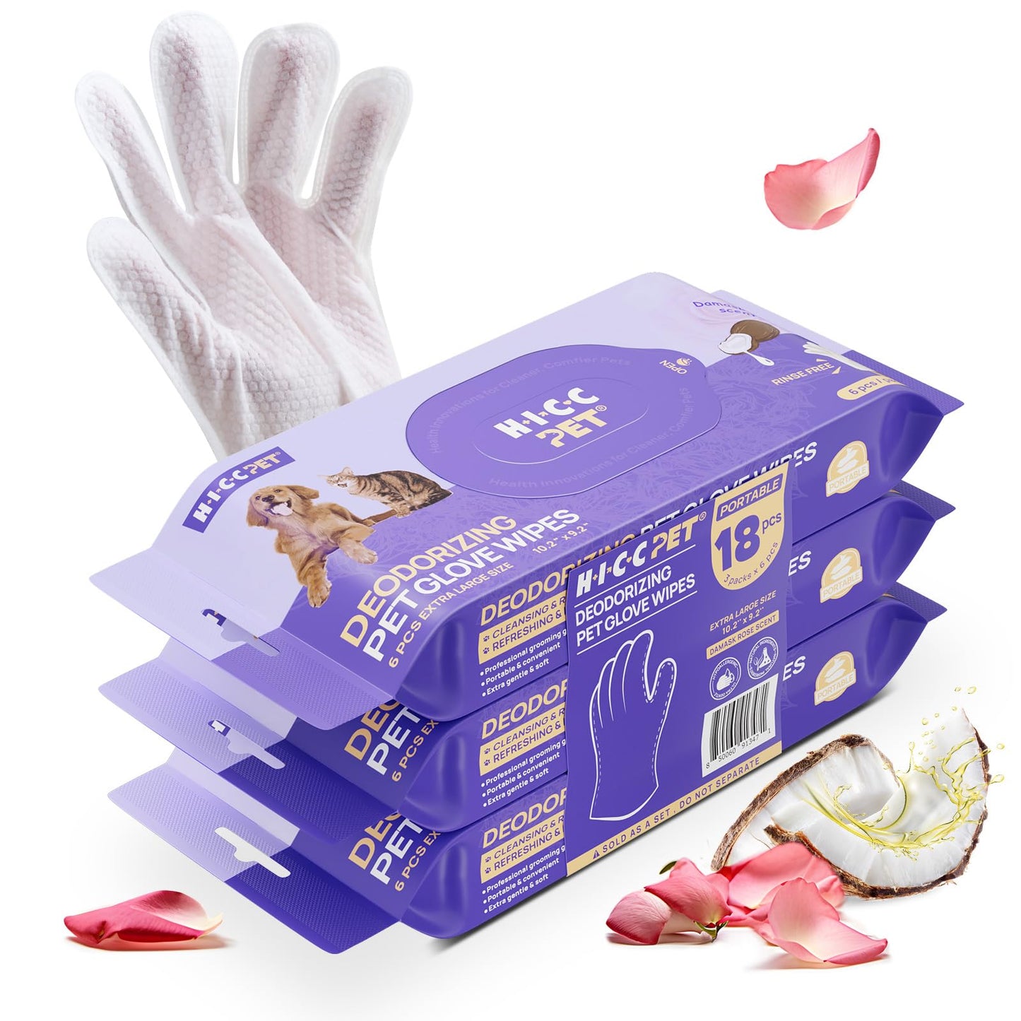 Pet Grooming Glove Wipes for Cleaning & Freshening