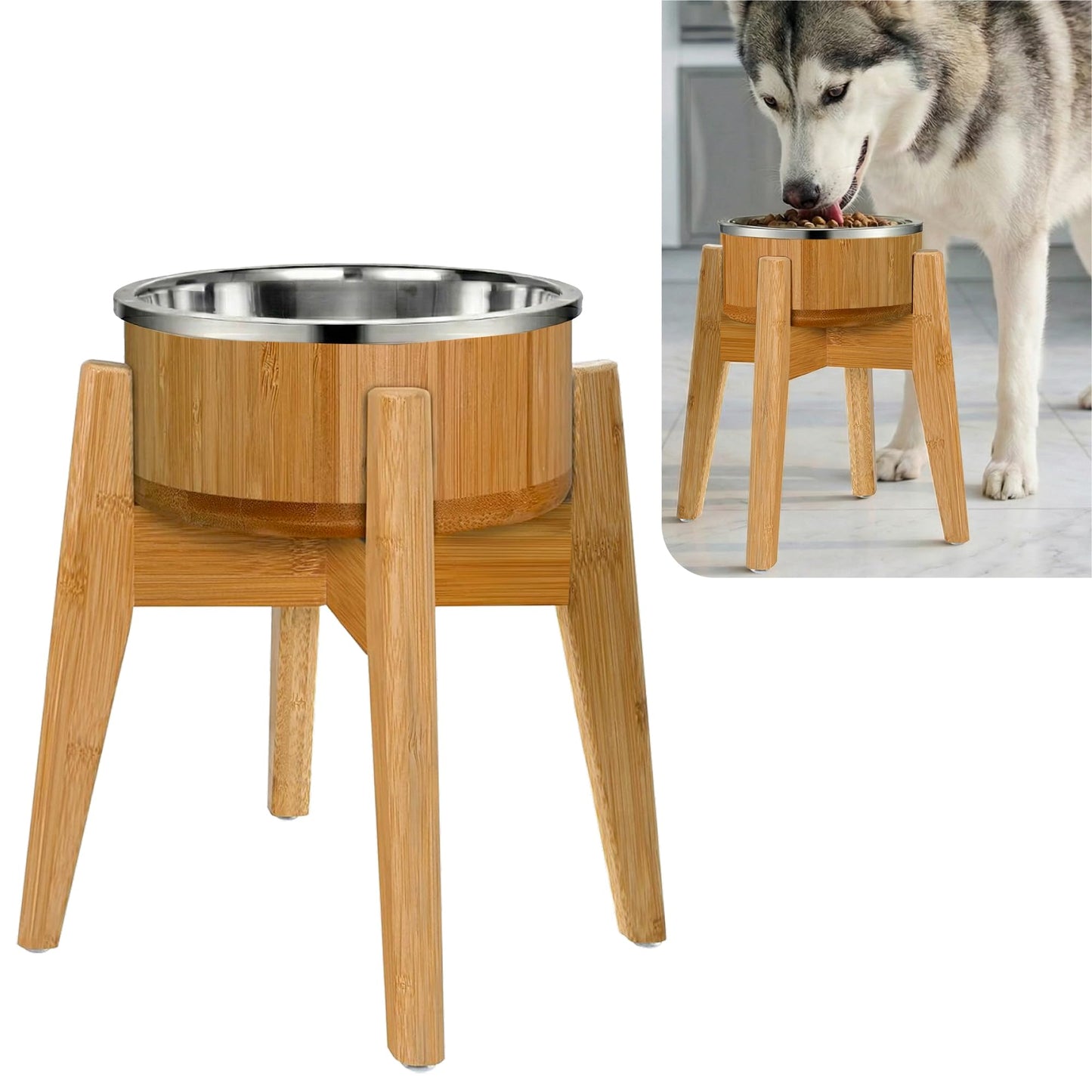 Raised Bamboo Dog Bowl Set for Elevated Feeding