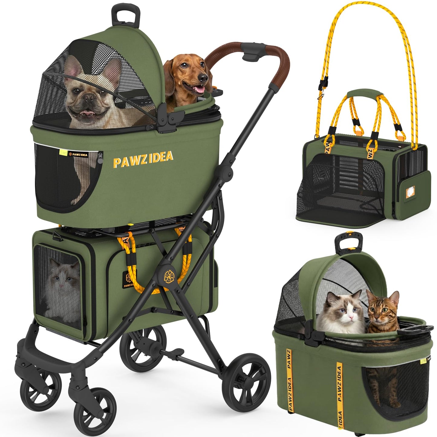Double Pet Stroller with Detachable Carriers for Small Pets