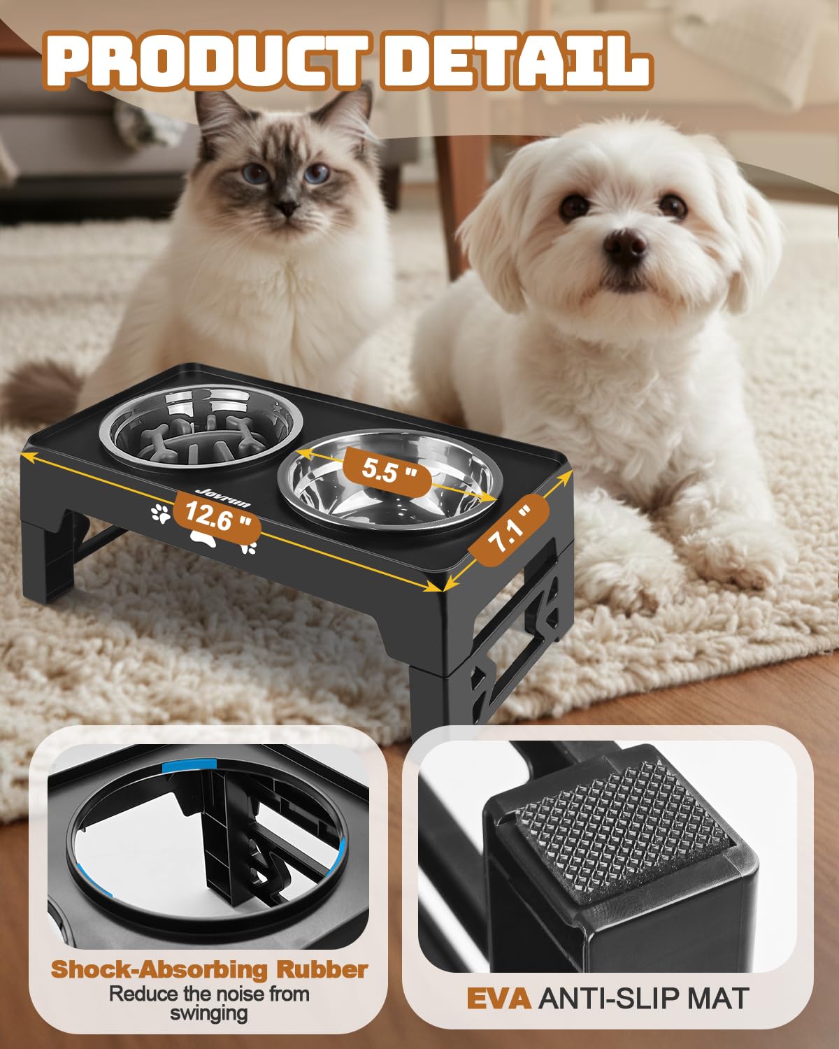 Elevated Adjustable Dog Bowl with Slow Feeder
