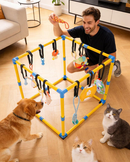 Indoor Pet Play Gym with Hanging Activity Toys