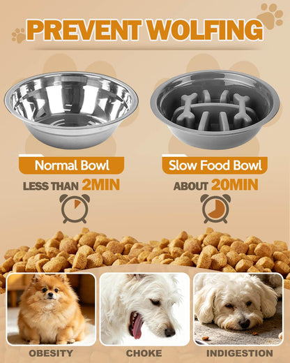 Elevated Adjustable Dog Bowl with Slow Feeder