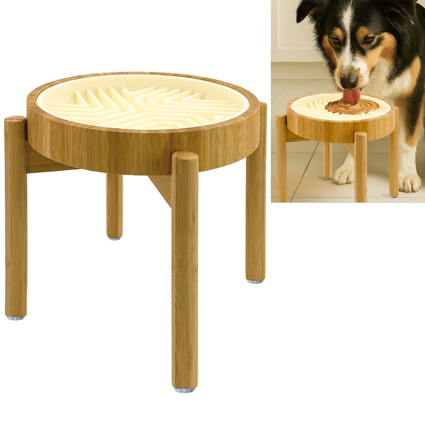 Raised Bamboo Dog Bowl Set for Elevated Feeding