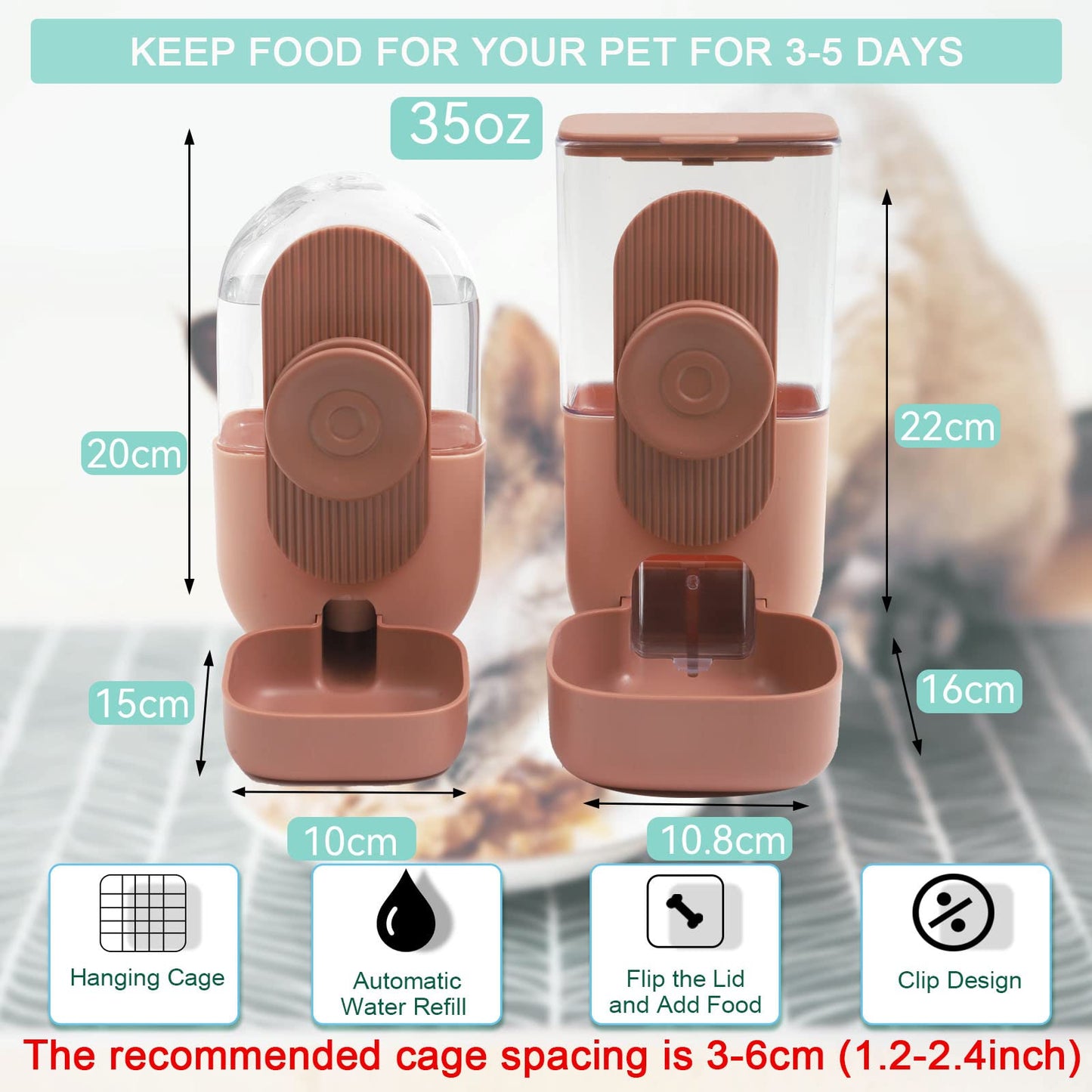 Hanging Gravity Feeder & Water Dispenser Set for Small Pets