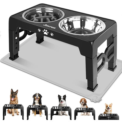 Elevated Adjustable Dog Bowl with Slow Feeder