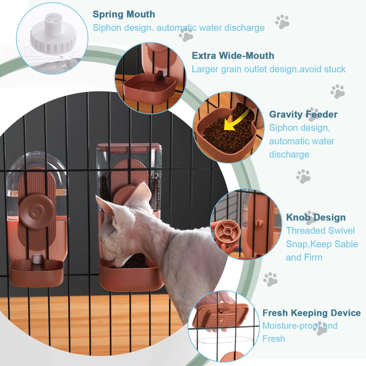 Hanging Gravity Feeder & Water Dispenser Set for Small Pets