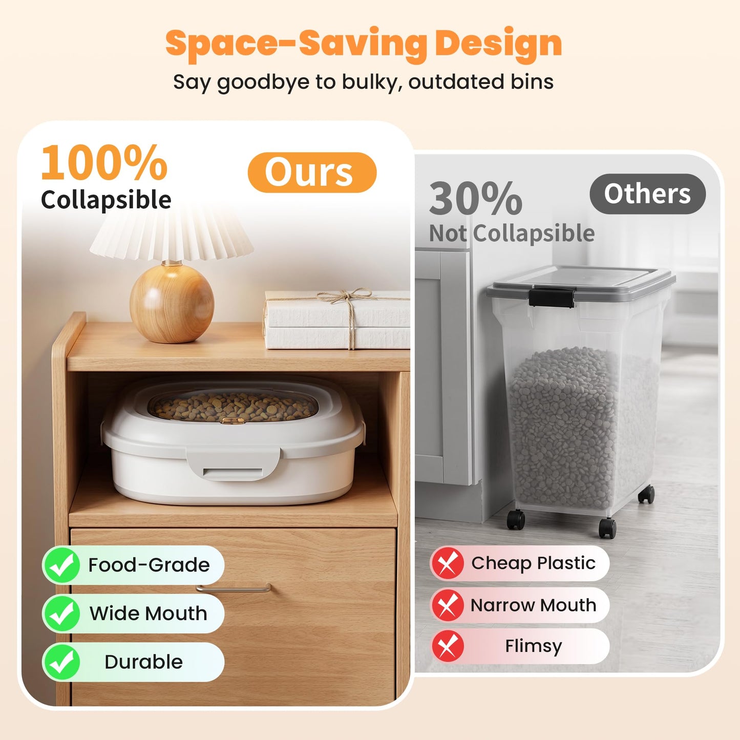 Wheeled Pet Food Storage Container for Dogs & Cats