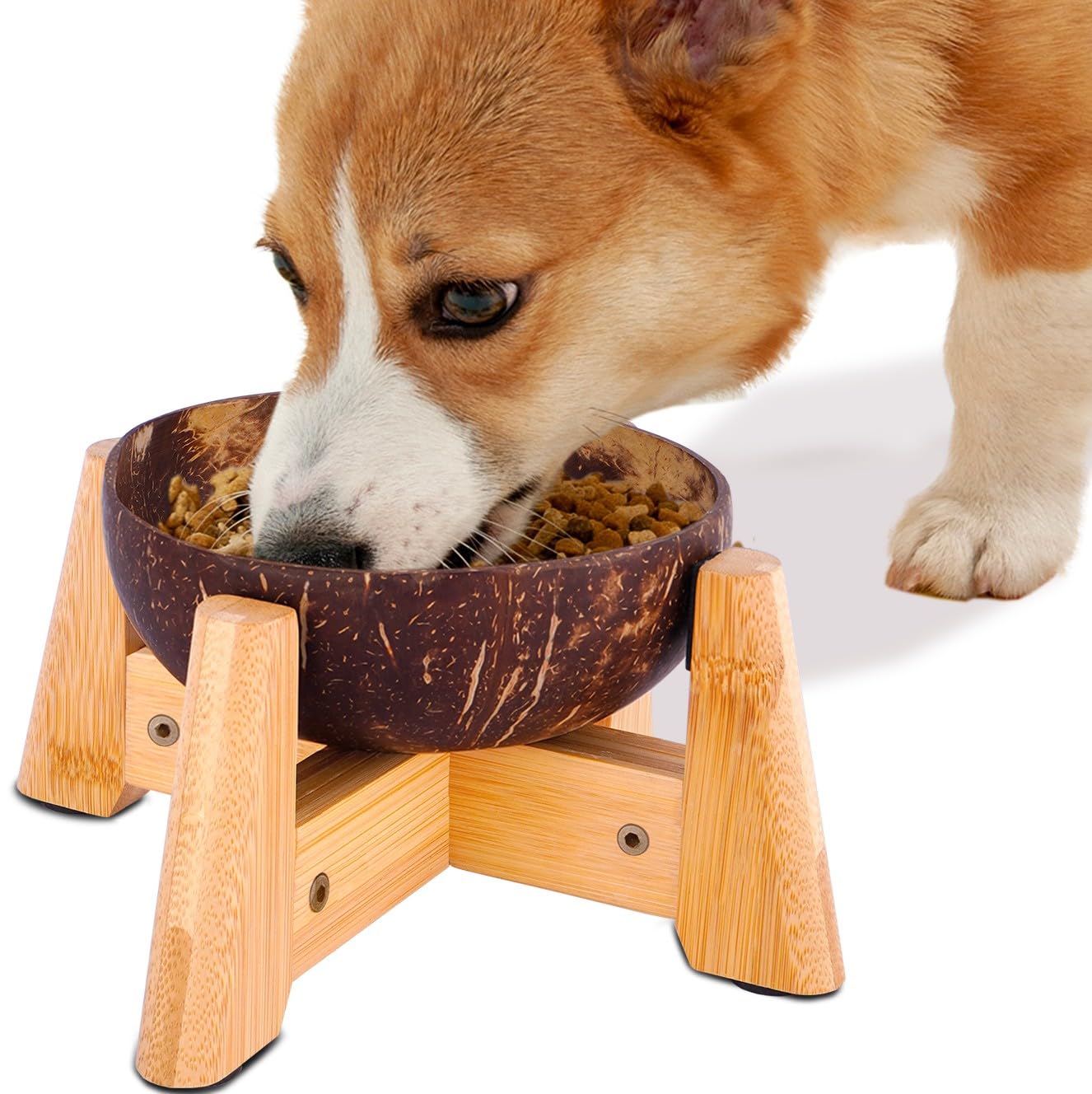 Raised Bamboo Dog Bowl Set for Elevated Feeding