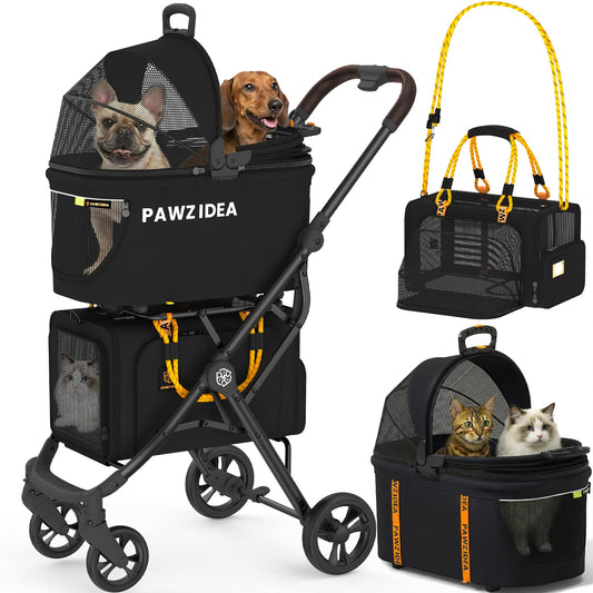 Double Pet Stroller with Detachable Carriers for Small Pets