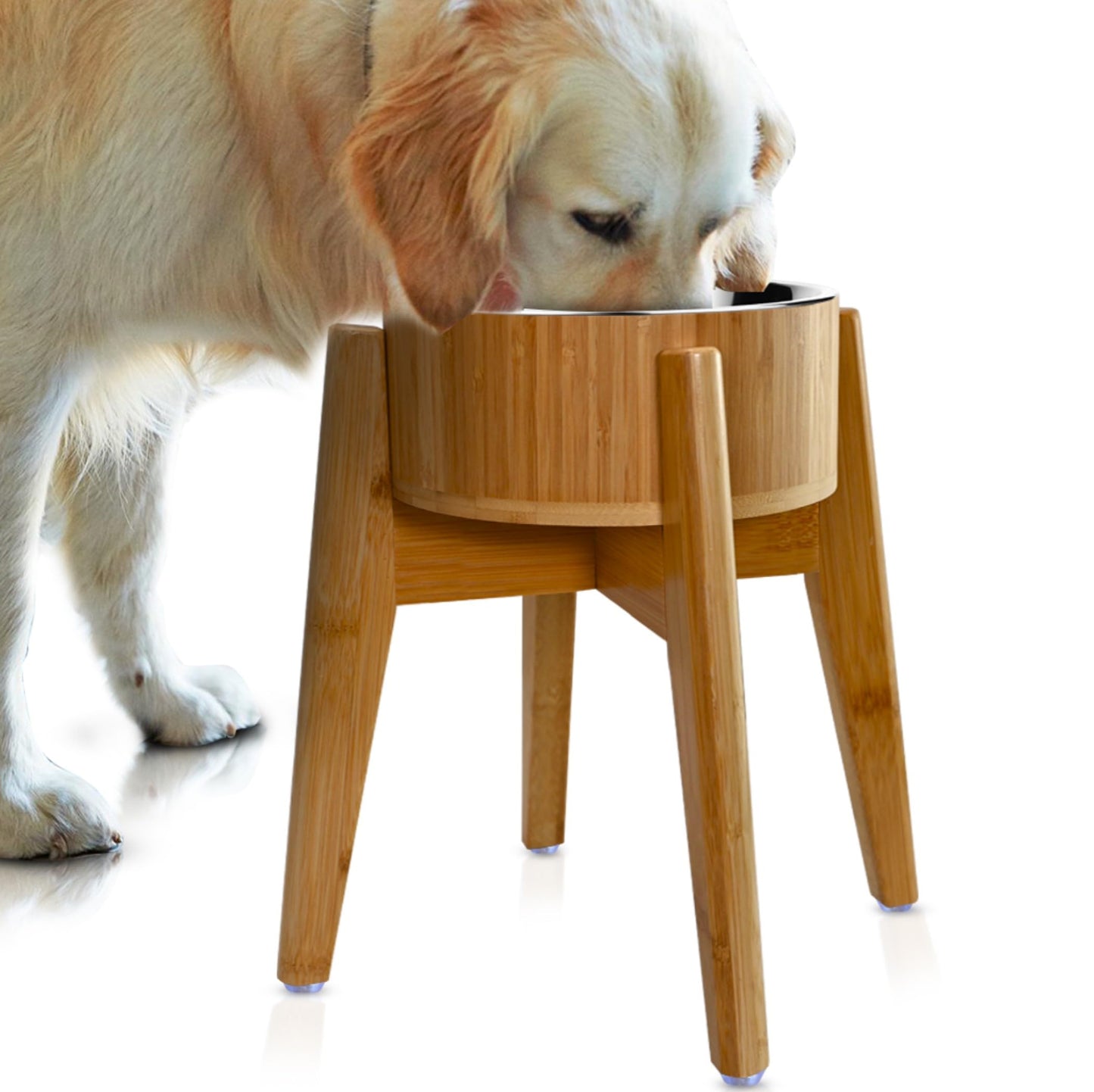 Raised Bamboo Dog Bowl Set for Elevated Feeding