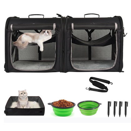 Portable Double Pet Carrier for Cats & Small Dogs