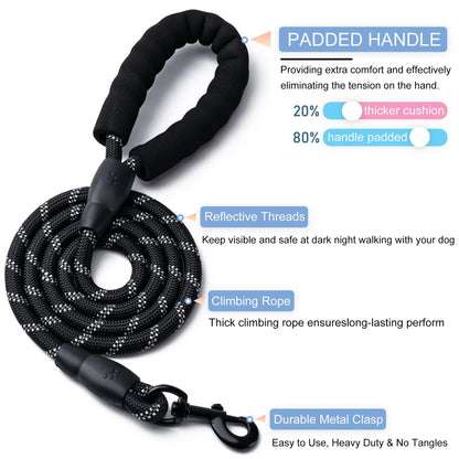 Reflective Rope Dog Leash with Padded Handle