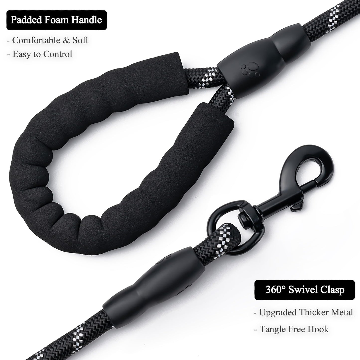 Reflective Rope Dog Leash with Padded Handle