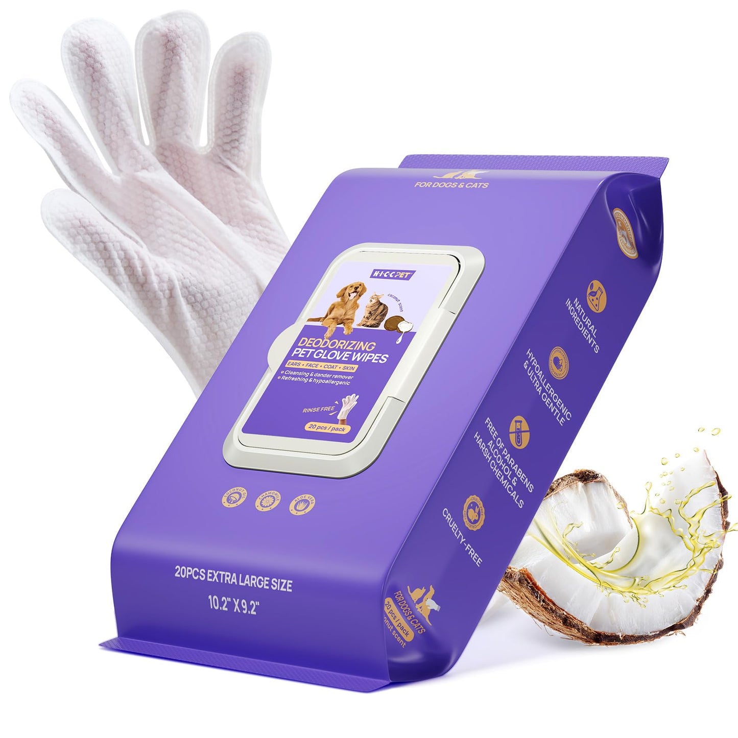Pet Grooming Glove Wipes for Cleaning & Freshening