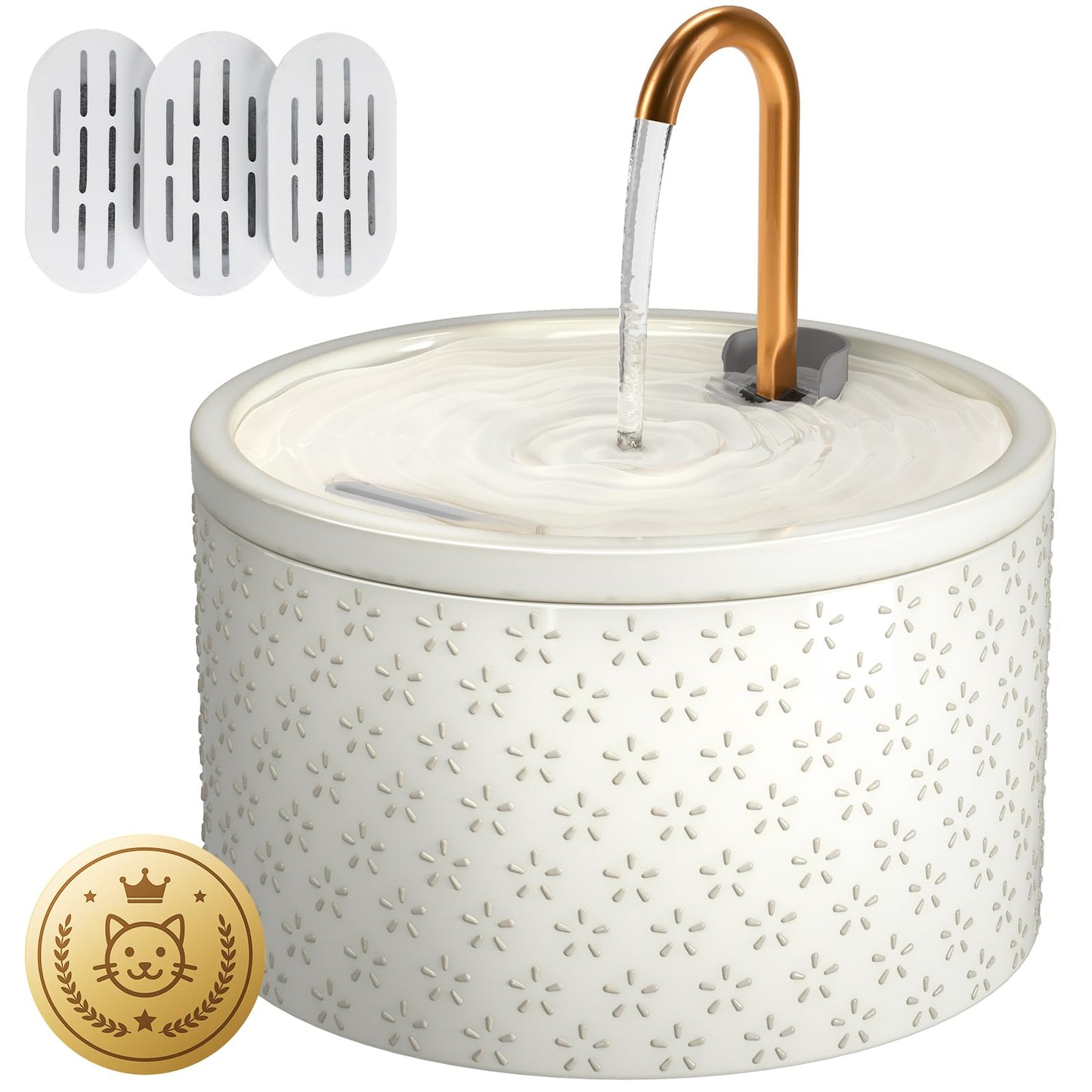 Ceramic Pet Water Fountain with Quiet Pump for Cats & Dogs