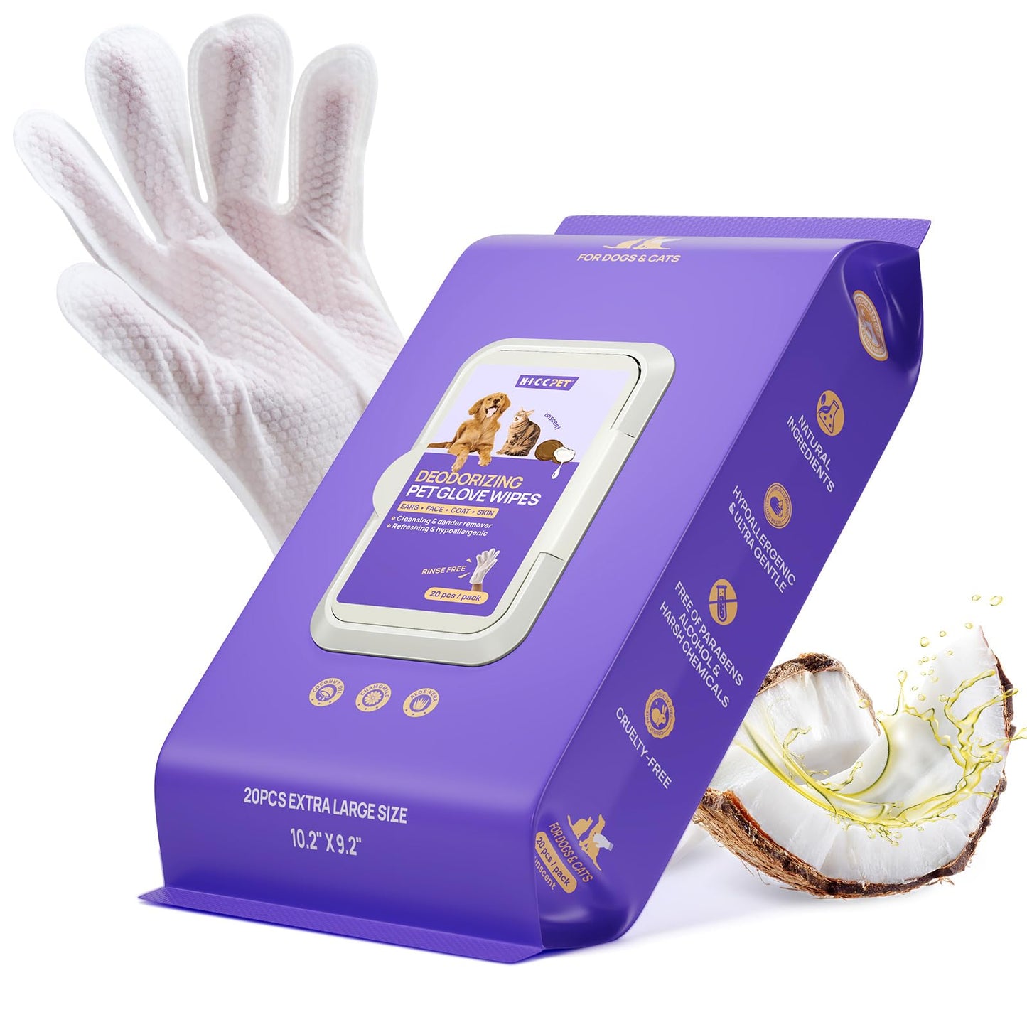 Pet Grooming Glove Wipes for Cleaning & Freshening