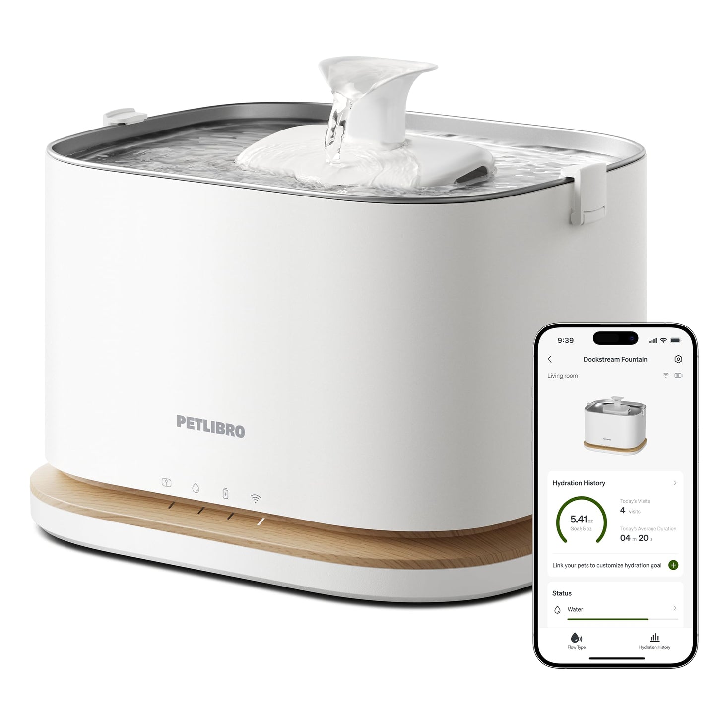 Cordless Smart Pet Water Fountain with App Control