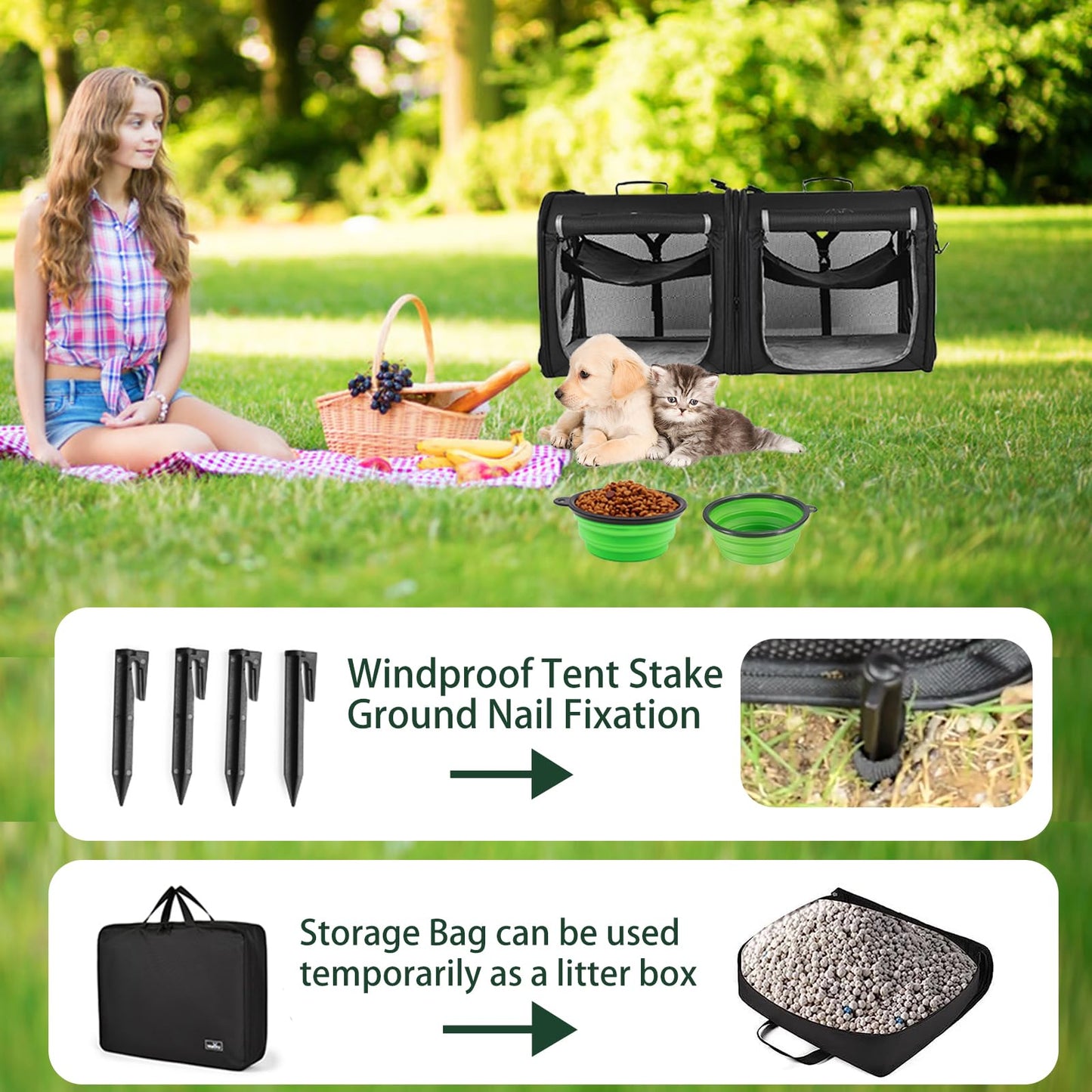 Portable Double Pet Carrier for Cats & Small Dogs