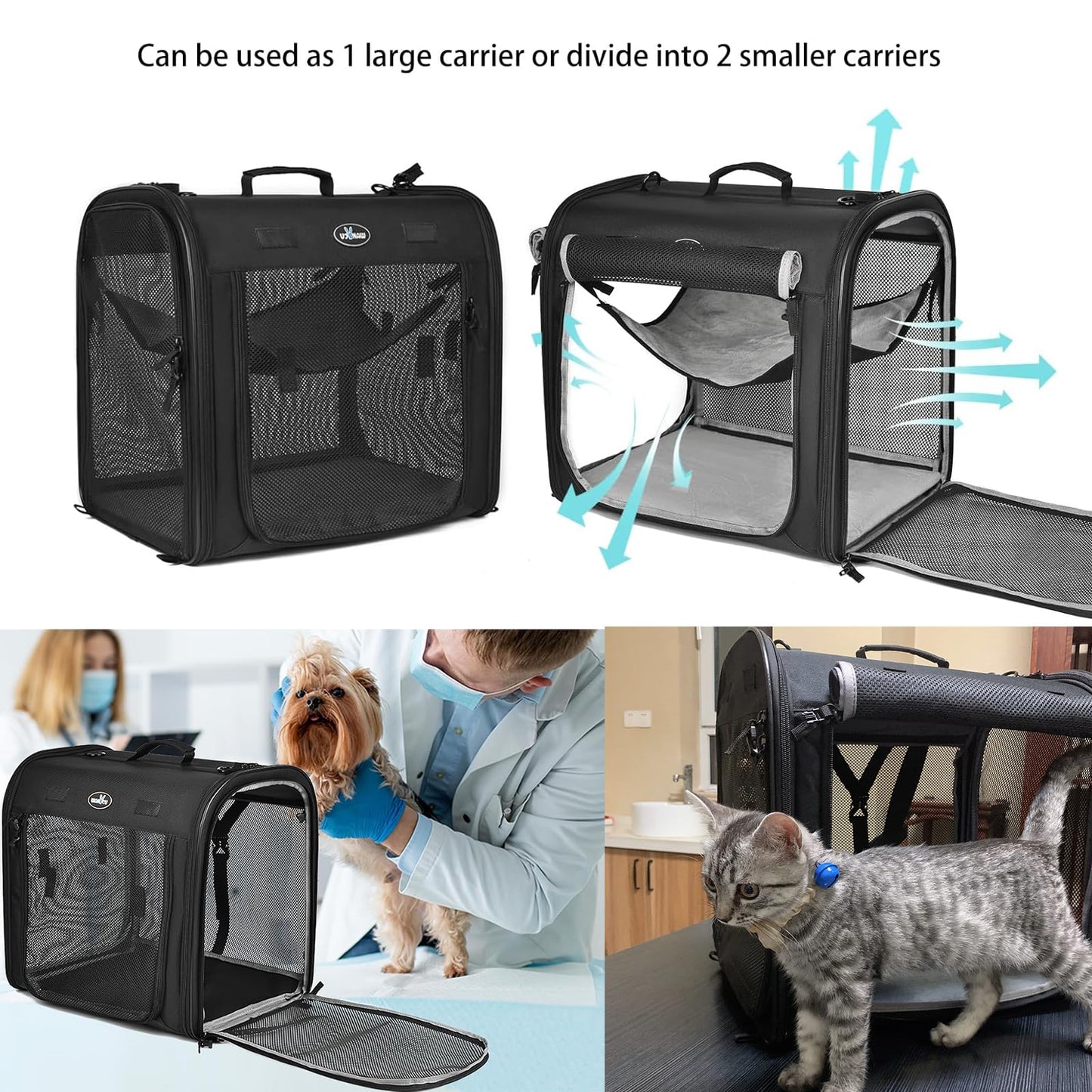 Portable Double Pet Carrier for Cats & Small Dogs