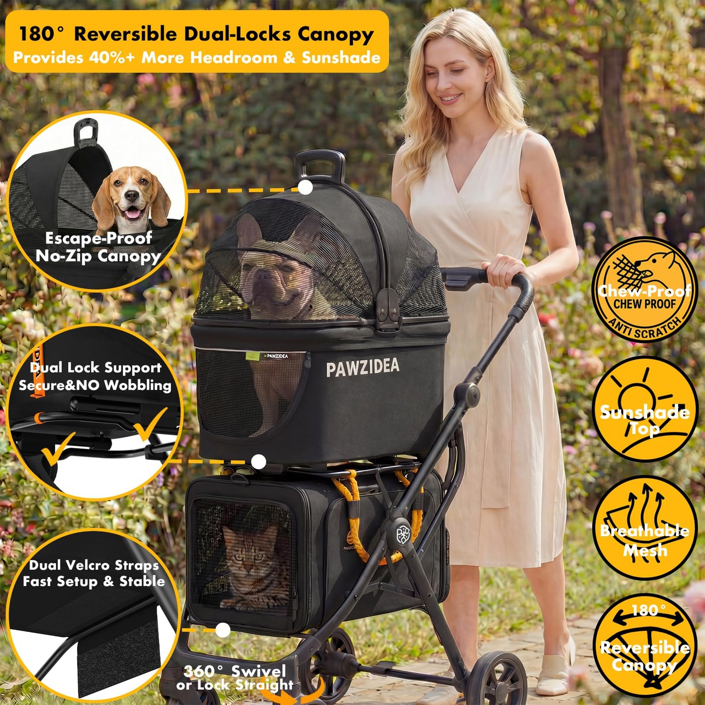 Double Pet Stroller with Detachable Carriers for Small Pets