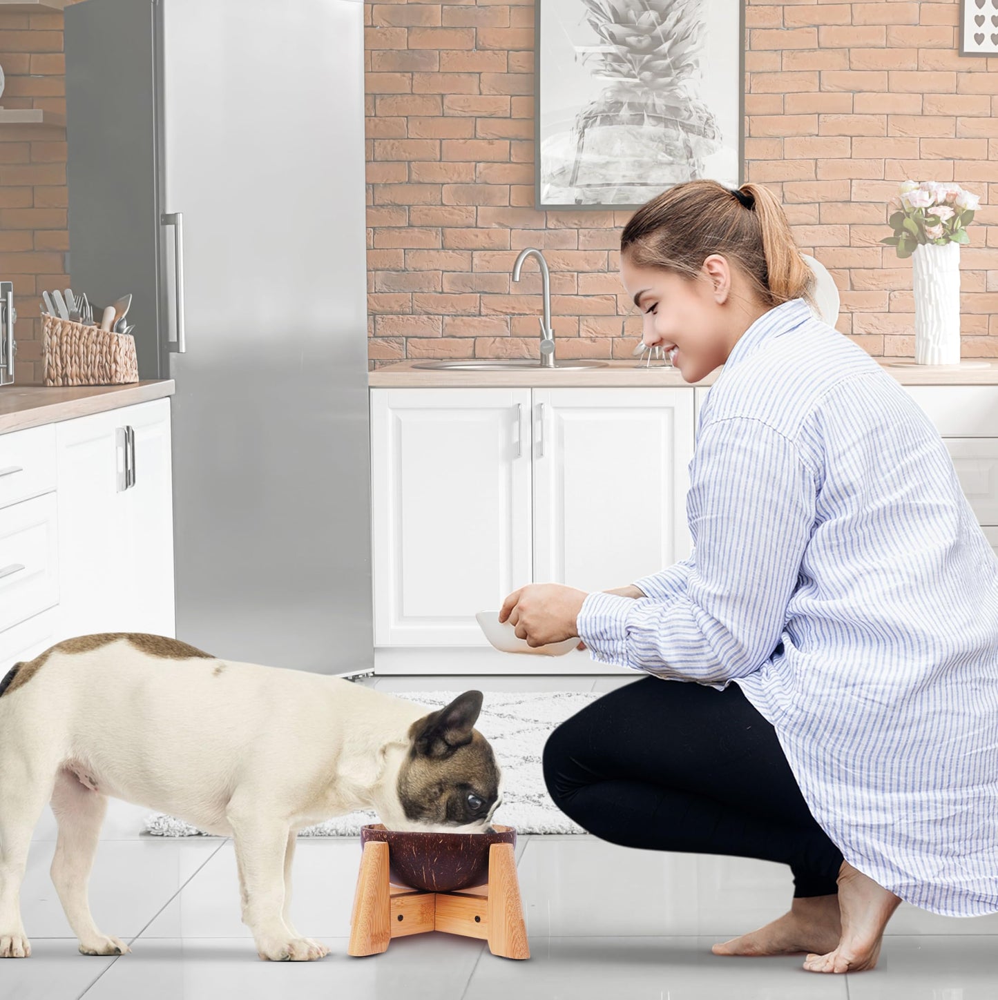 Raised Bamboo Dog Bowl Set for Elevated Feeding