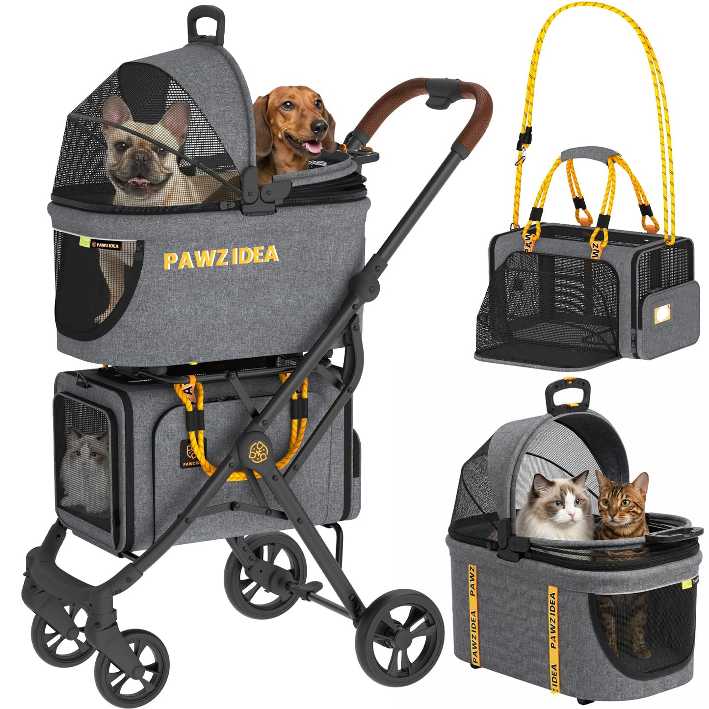 Double Pet Stroller with Detachable Carriers for Small Pets