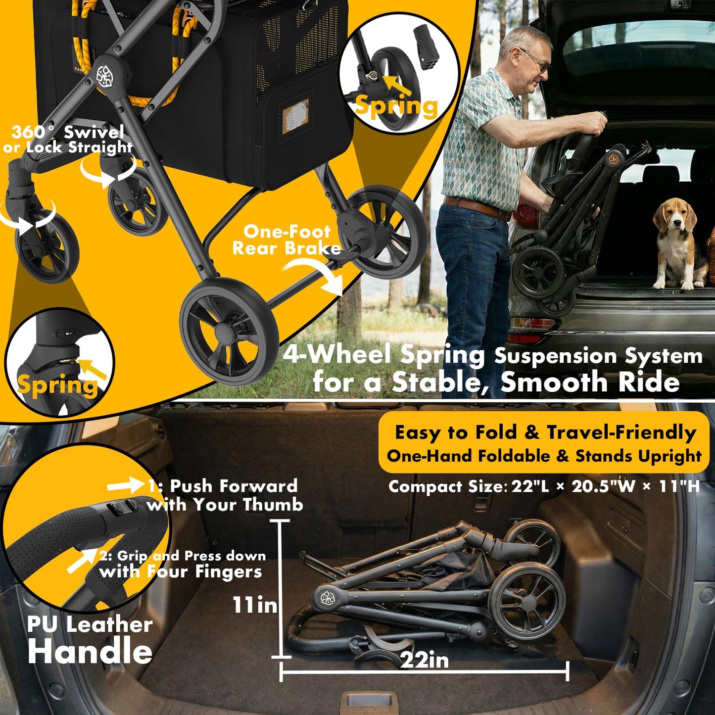 Double Pet Stroller with Detachable Carriers for Small Pets