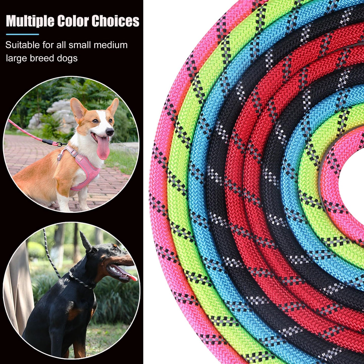 Reflective Rope Dog Leash with Padded Handle