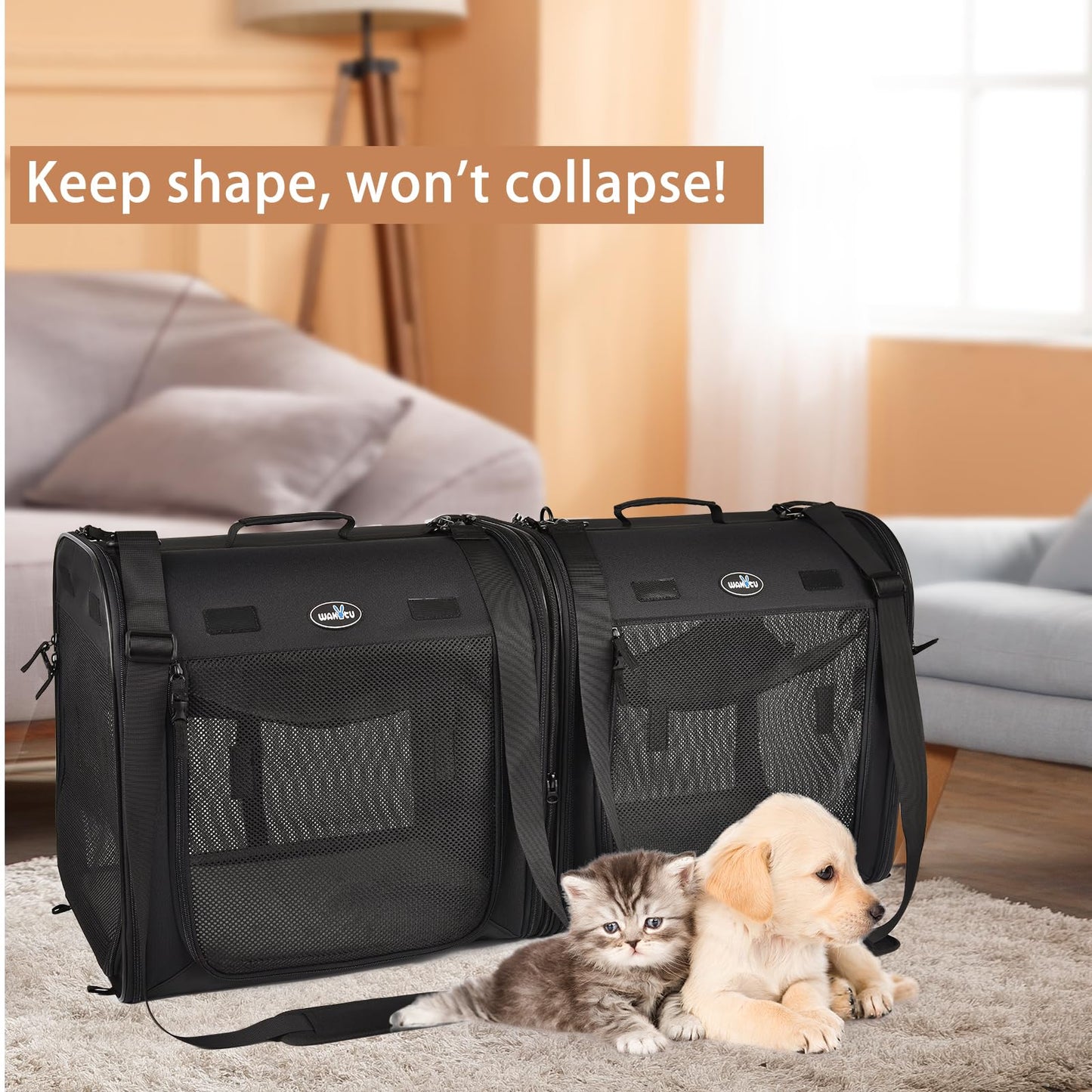 Portable Double Pet Carrier for Cats & Small Dogs