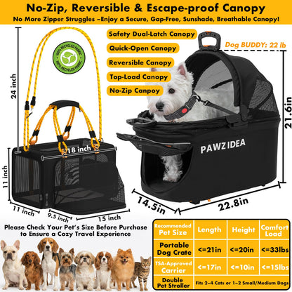 Double Pet Stroller with Detachable Carriers for Small Pets