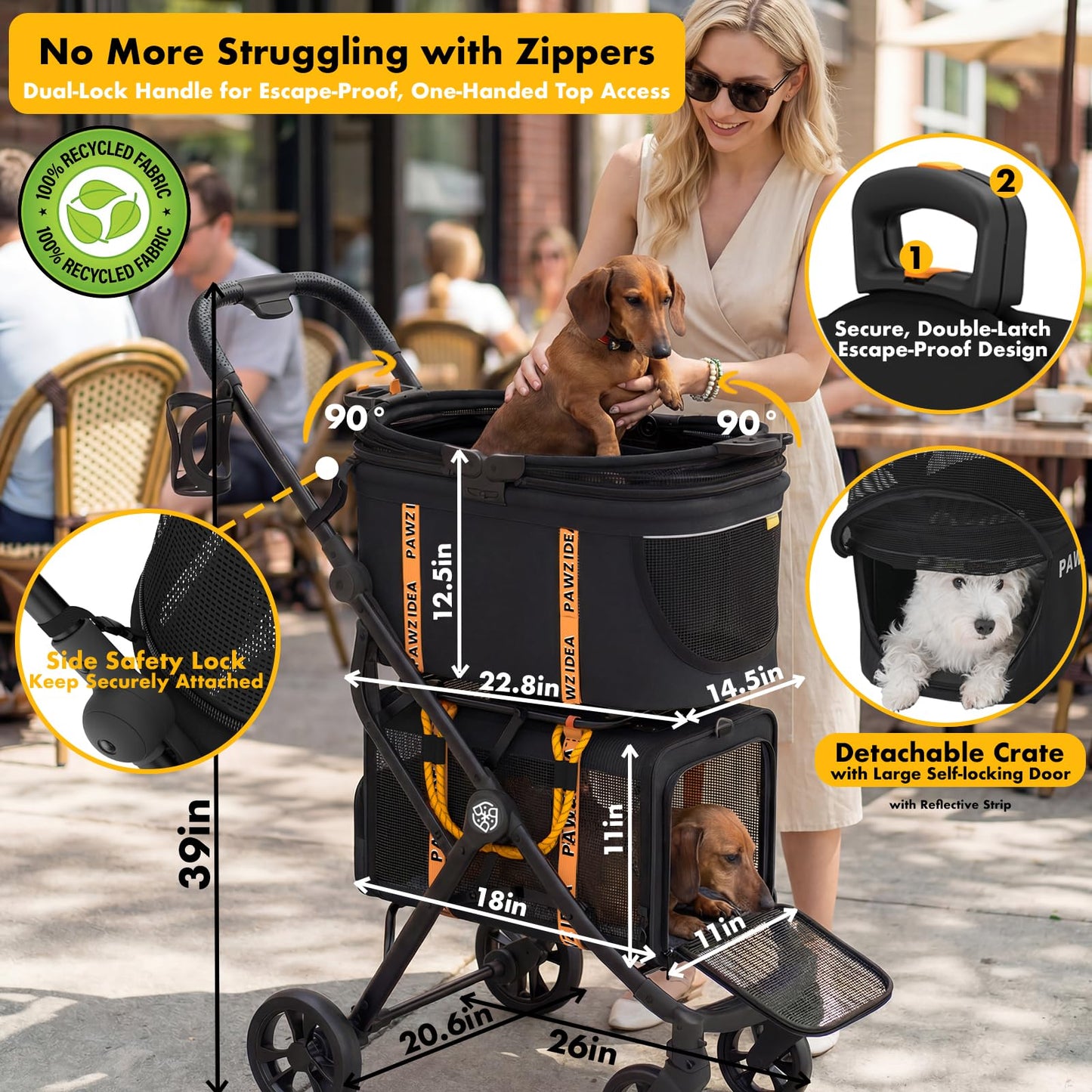 Double Pet Stroller with Detachable Carriers for Small Pets