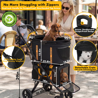 Double Pet Stroller with Detachable Carriers for Small Pets
